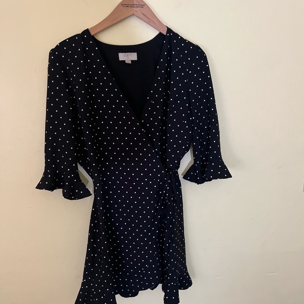 LOFT Black and White Polka Dot Mini Dress 0P